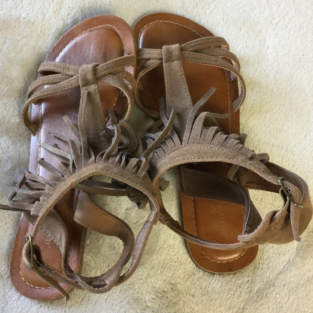 Bohemian fringed sandals from Altar’d state.